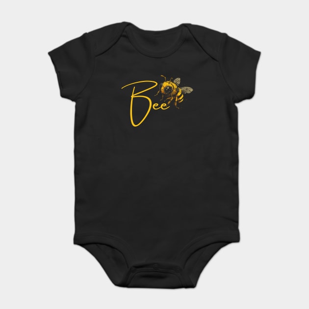 Elegant Gold Honey Bee - Calligraphy - Alphabet Animals Baby Bodysuit by TuncGK